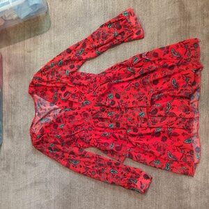 Red floral ruffle dress long sleeve small